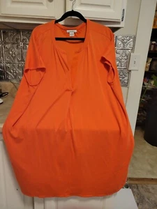 Joan Vass T-Shirt Dress Women's 2X Short Sleeves Deep Vneck Orange Cotton - Picture 1 of 4