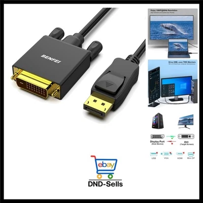 DisplayPort auf DVI Kabel 0,9M 1080P@60Hz Gold unidirektional Monitor Adapter - Bild 1 von 4