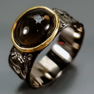 Joyería Anillo Cuarzo Ahumado Natural Plata de Ley 925 Talla 9/R442835 Foto 1 de 4
