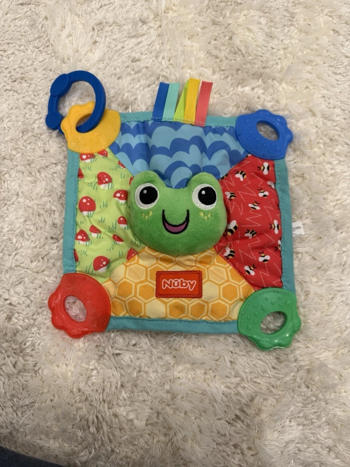 Nuby Teething Blankie Baby Teether Frog Squeaker Toy 0+ Months Crinkle - Image 1 of 1