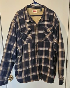 Wrangler blau kariert Flanell Sherpa gefüttert Shacket Taschen Fleece Herren Größe 3XL - Bild 1 von 11