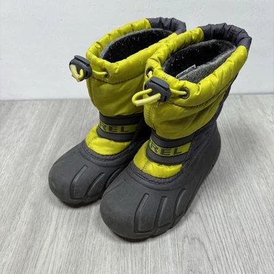 Kids Sorel Boots Short Winter Waterproof Size 11 Lime Green Gray - Image 1 of 4
