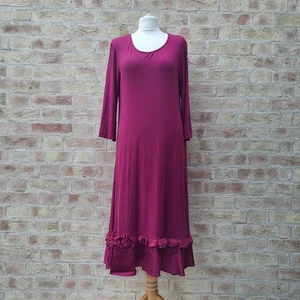 Out of Xile Midi Dress Womens 3 UK 14 Pink Jersey Silk Ruffle Hem Lagenlook - Picture 1 of 15