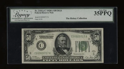 DBR 1928-A $50 DGS FRN Philadelphia Fr. 2101-Cdgs Legacy 35 PPQ Ser # C00909717A - Image 1 of 2
