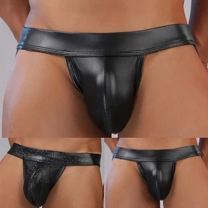 Herren PU Leder Niedrige Taille Unterwäsche Offener Rücken Tangas G String Unterhose - Bild 1 von 38