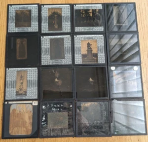 ANTIQUE Glass Lantern Slides - Set of 16 -Various Slides Boats Statues Crosses - Picture 1 of 16