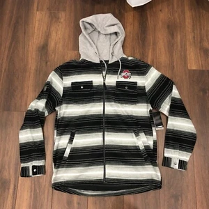 Colosseum Ohio State Striped Polar Fleece Full Zip Hoodie Sweater Mens Sz L Gray - Picture 1 of 8