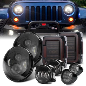 7" LED Headlights Tail Light Turn Signal Fog Lamp For Jeep Wrangler JK 2007-2018 - Picture 1 of 15