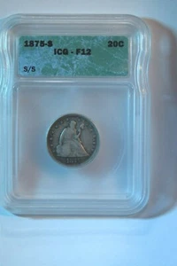 1875-S/S TWENTY CENT PIECE ICG CERTIFIED F--12 GREAT KEY DATE COIN!!  #31 - Picture 1 of 8