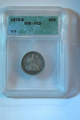 1875-S/S TWENTY CENT PIECE ICG CERTIFIED F--12 GREAT KEY DATE COIN!!  #31 - Image 1 of 4