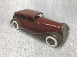 Tri-ang Minic Toys Coupe Maroon Red Car Shell Clockwork Wind-Up Tinplate Triang