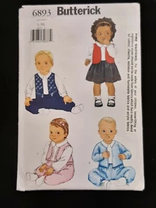 BUTTERICK PATTERN - 6893 BABY TODDLER JUMPSUIT DRESS FRONT MOCK VEST L-XL UNCUT - Picture 1 of 2