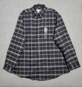 St. Johns Bay Shirt Mens 2XLT Big Black Brown Windowpane New Work Preppy Classic - Picture 1 of 12