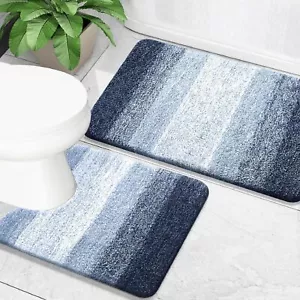 Bathroom Rug Set 2 Piece Soft Absorbent Microfiber Bath Mats and U-Shaped Con... - Picture 1 of 9