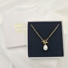 18Ct Yellow Gold On Sterling Silver T Bar Chain With Pearl Charm