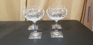 Set of 4 Vintage Crystal Champagne or Sherbets Thumbprint & Square Base Stem - Picture 1 of 4