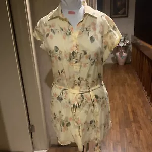 MILLENIUM 100% COTTON PASTEL FLORAL CAP SLEEVES BELTED TUNIC TOP MINI DRESS M - Picture 1 of 12