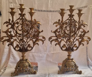 Stunning antique Bronze Ormolu Pair Of Art Nouveau Candle holders see MOVIE - Picture 1 of 15