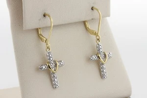 Ross Simons Gold Over Sterling Silver 925 Two Tone Draped Cross Dangle Earrings - Picture 1 of 10