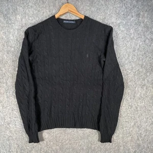 Vintage Ralph Lauren Jumper Womens Medium Black Italian Cashmere Lambswool Pony - Picture 1 of 12