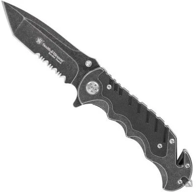 Smith & Wesson Border Guard Liner Lock Serrated Tanto Stonewash Handle SWBG10S - Image 1 of 2