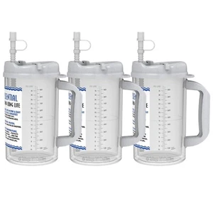 (3) 32 oz. Water Essential Insulated Mugs with Straws - BPA FREE Hospital Mugs - Picture 1 of 5