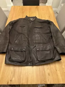 RARE, VINTAGE BARBOUR BUSHMAN LEATHER, HEAVY JACKET, SIZE XL. BROWN - Picture 1 of 10