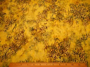 Batik Fabric By 7/8+ Yard GREEN Blue on Yellow Hoffman Premium Cotton #22 - Picture 1 of 2