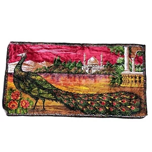 Lebanese Peacock Tapestry Wall Hanging Decor Bird Red Sky Lebanon Vintage - Picture 1 of 11