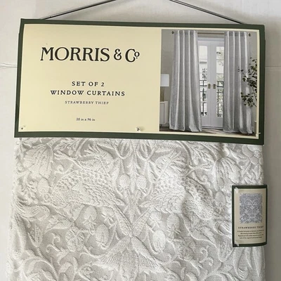 Set of 2 Morris & Co Strawberry Thief Drapes Curtain 38 x 96 Flock Effect Heavy - Image 1 of 4