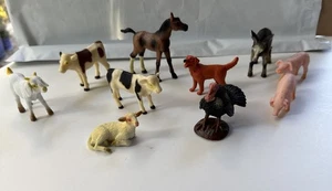lot of 10 barn Farm animals Plastic Pigs Cow Sheep Dog Horse Donkey Turkey Clean - Picture 1 of 16