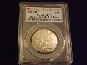 2020 - D 50 C Basket Ball First Day Of Issue First Strike PCGS MS 70 - Picture 1 of 2