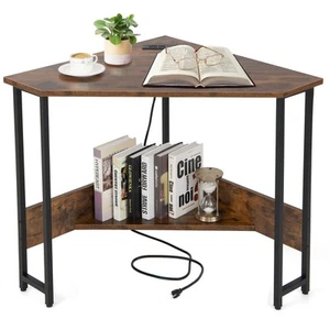 Corner Desk with Charging Station & USB Port, 90-Degree Triangle Computer Wor... - Picture 1 of 8
