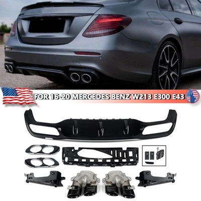 For 16-20 Mercedes Benz W213 E300 E43 Rear Bumper Diffuser W/ Exhaust Tips - Image 1 of 4