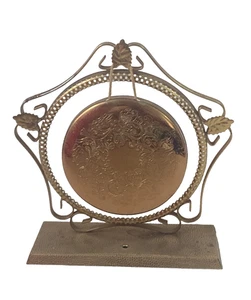 Dinner Gong On Base Beater Missing Solid Brass 20x18cm Vintage - Picture 1 of 11