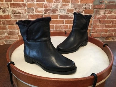 Botín Olga H by Halston de cuero negro forro de piel NUEVO Foto 1 de 4