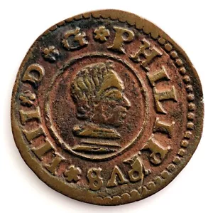 Spain-Felipe IV. 16 Maravedis. 1664. Sevilla. " 4 al revés" Cobre 4 g. Escasa - Imagen 1 de 2