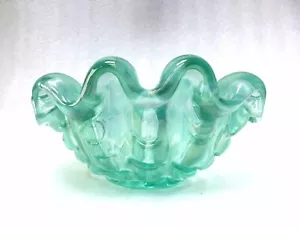 MURANO  BAROVIER & TOSO  "A GROSSE COSTOLATURE"  GREEN  ART  GLASS  BOWL  VASE - Picture 1 of 9