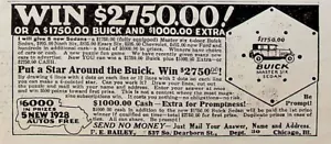 1928 Win Cash & Buick Master Six Sedan Vintage 1920s Print Ad Chicago Illinois - Picture 1 of 2