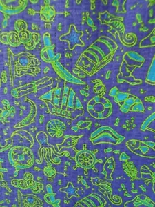 Tessuto Seersucker PIRATI 2 Yds, Blu/Lime per Abbigliamento, Trapuntatura, Artigianato, BTY - Foto 1 di 1
