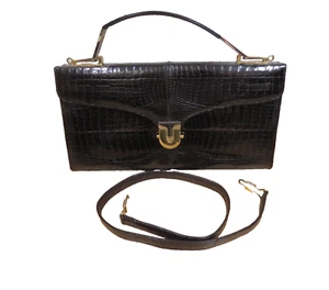 Handbag Shoulder Bag Faux Leather Snake Effect Black 16x30cm Vintage - Picture 1 of 5