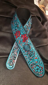 Guitar strap leather tooled all hand made in USA custom design 4" new - Picture 1 of 5