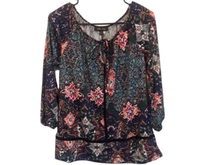 Blusa Melissa Paige Mujer Multicolor Corbata Frontal Mangas Largas Puño Elástico Talla S - Imagen 1 de 5
