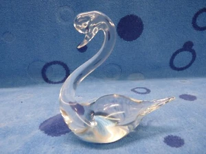 VTG Hand Blown Figurine Clear Art Glass Elegant Swan Long Neck Paperweight - Picture 1 of 5