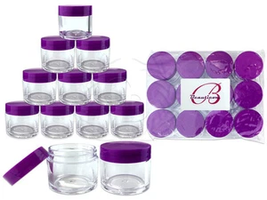 12 Pieces 30 Gram/30ml Plastic Clear Sample Jar Containers with Purple Flat Lids - Picture 1 of 1