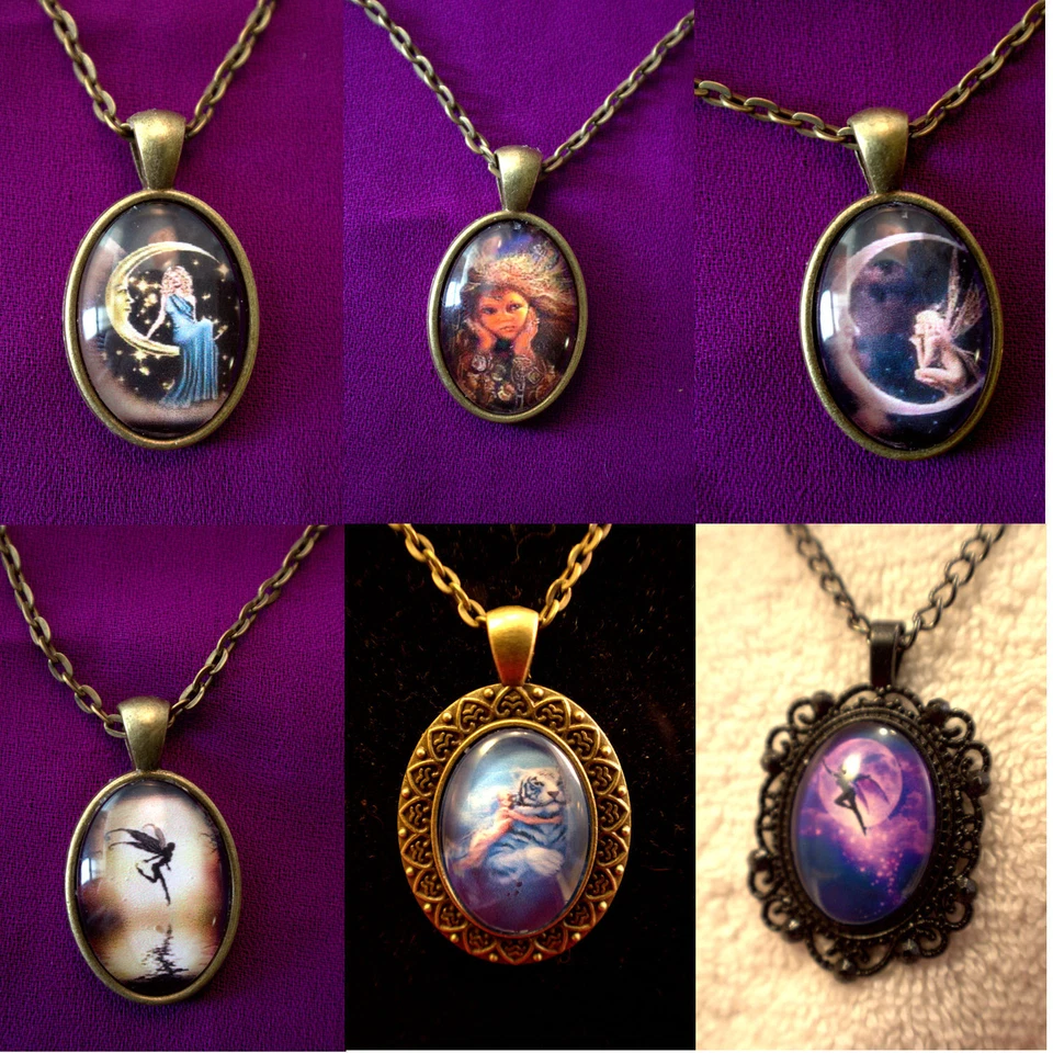Fairy Pendant Necklace,  Fantasy Moon, Photo Cabochon 18x25mm, FREE shipping  - Image 1 of 1