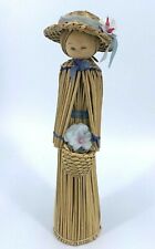 Wheat Doll Straw Doll Girl Carrying Basket 6.75" Tall Vintage