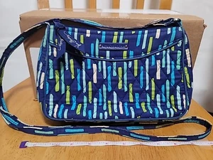 VERA BRADLEY Geometric Lines Pattern Small Zip Crossbody Bag Blue & Green Purse - Picture 1 of 8