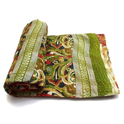 Vintage Kantha Quilt Indian Handmade Cotton Bedspread Elegant Throw Blanket - Image 1 of 4