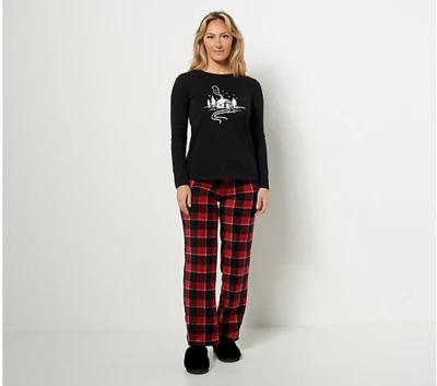 Conjunto de pijama de salón Cuddl Duds para mujer L negro/rojo tejido a cuadros y microfleece Foto 1 de 4